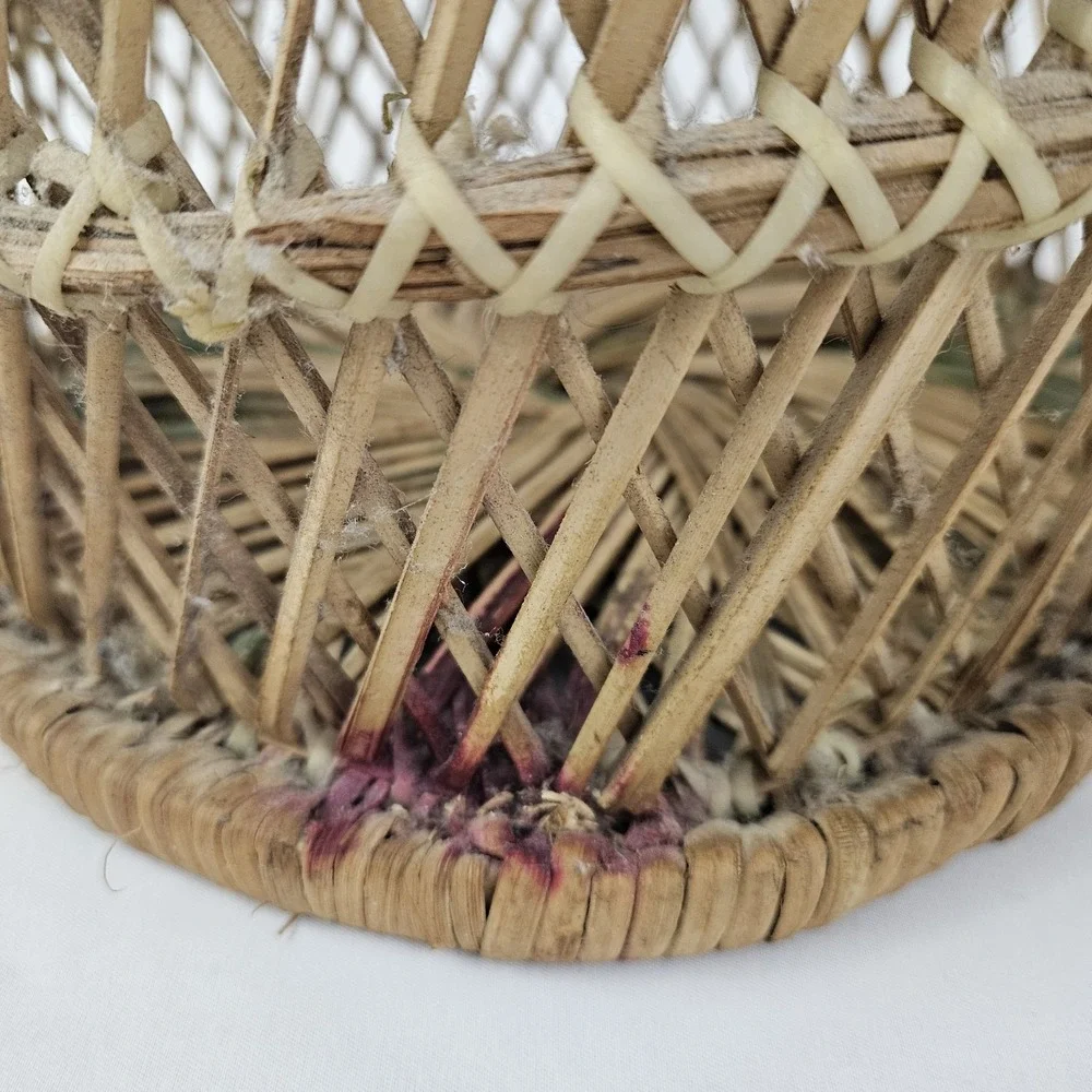 Vintage Boho Wicker Rattan Drum Planter Trash Can Mini Table Mid-Century Modern